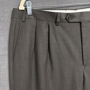 Lauren Ralph Lauren Pants 40x30 Brown Plaid Check Wool Pleated Cuffed Trousers